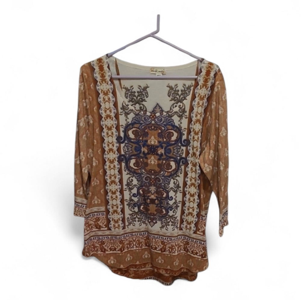 Bohemian Brown Printed Long-Sleeve Women's Top